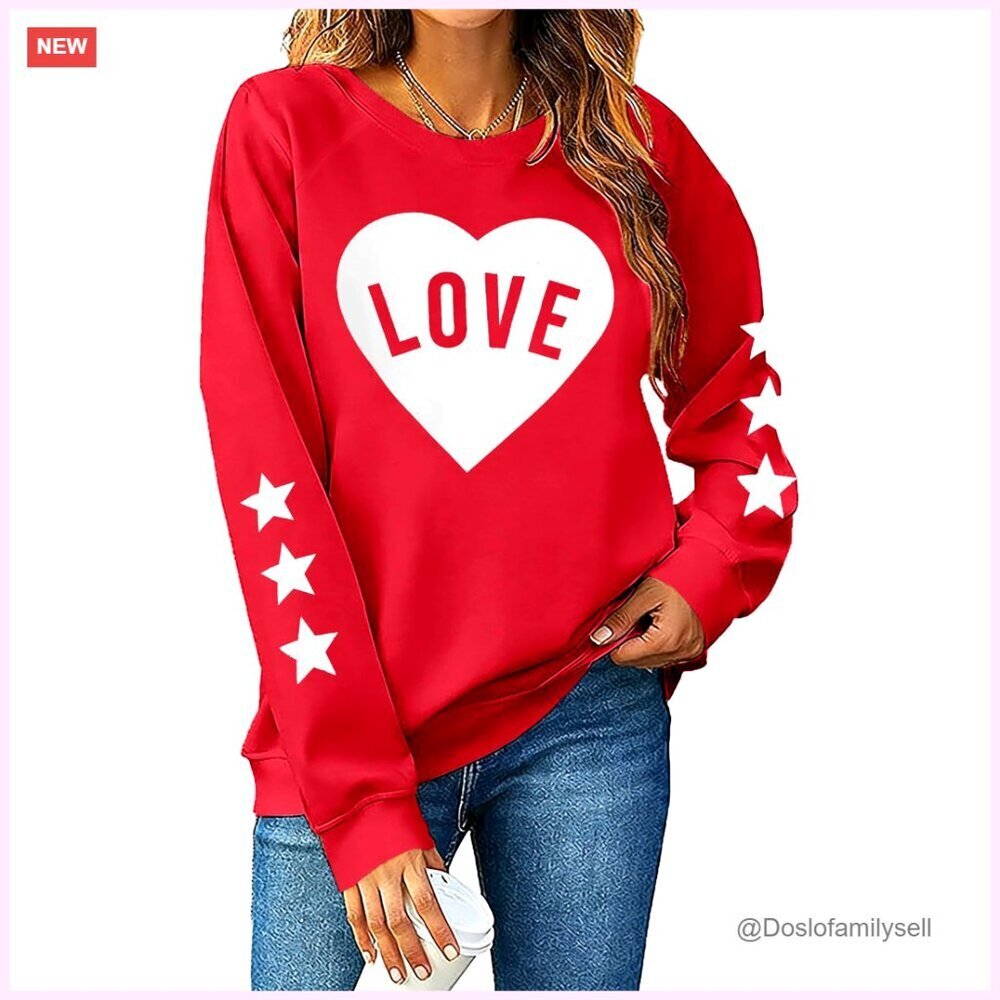 Love Heart Graphic Sweatshirt Casual Long Sleeve Pullover Top Valentine's Day